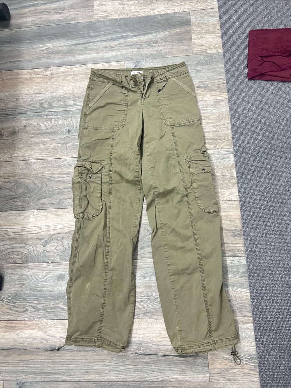 Garage Olive Green Cargo Pants with Drawstring Hem